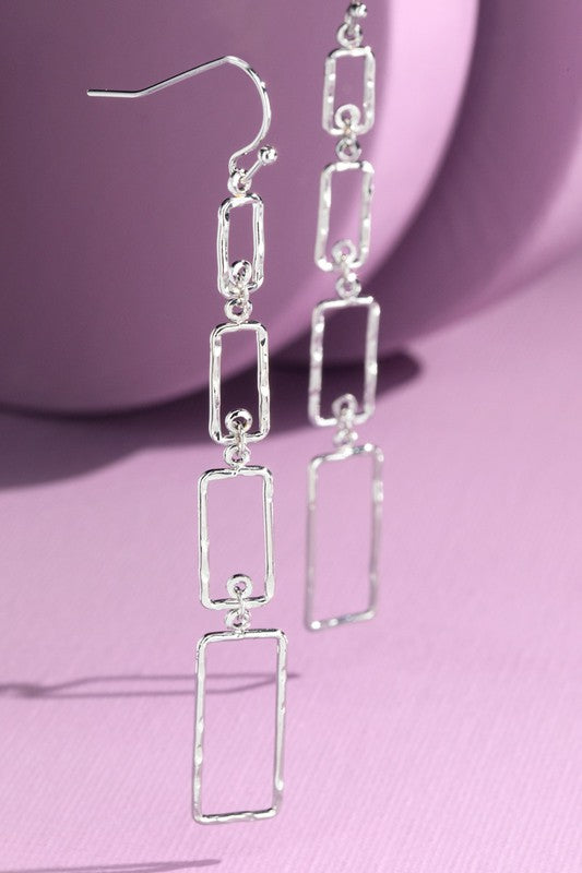 Layered Rectangle Hammered Metal Dangle Earrings