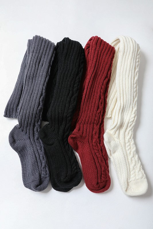Thick Cozy Knee High Cable Knit Socks One Size