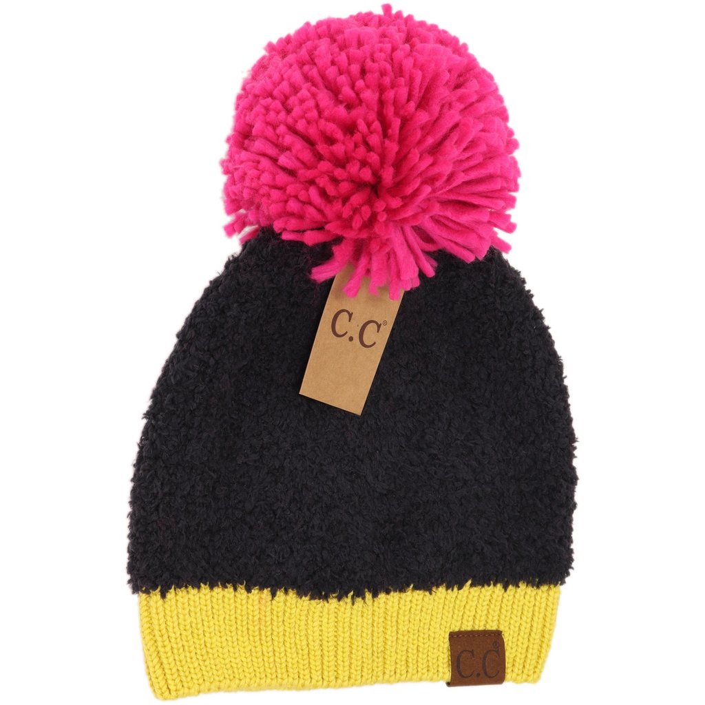 Color Block Knitted Sherpa Pom CC Beanie