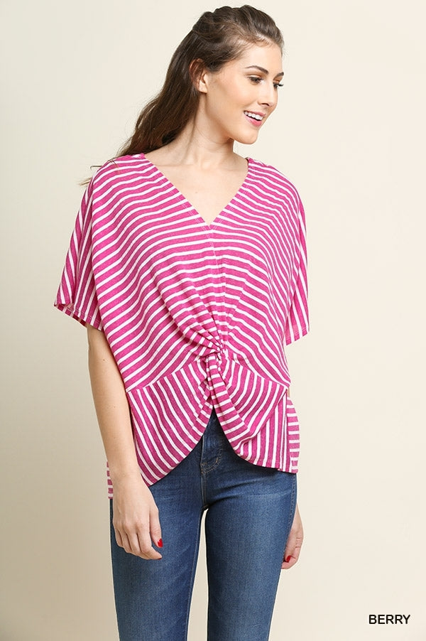 Size XL & 1XL All Twisted Striped Dolman Sleeve V Neck Reversible Top