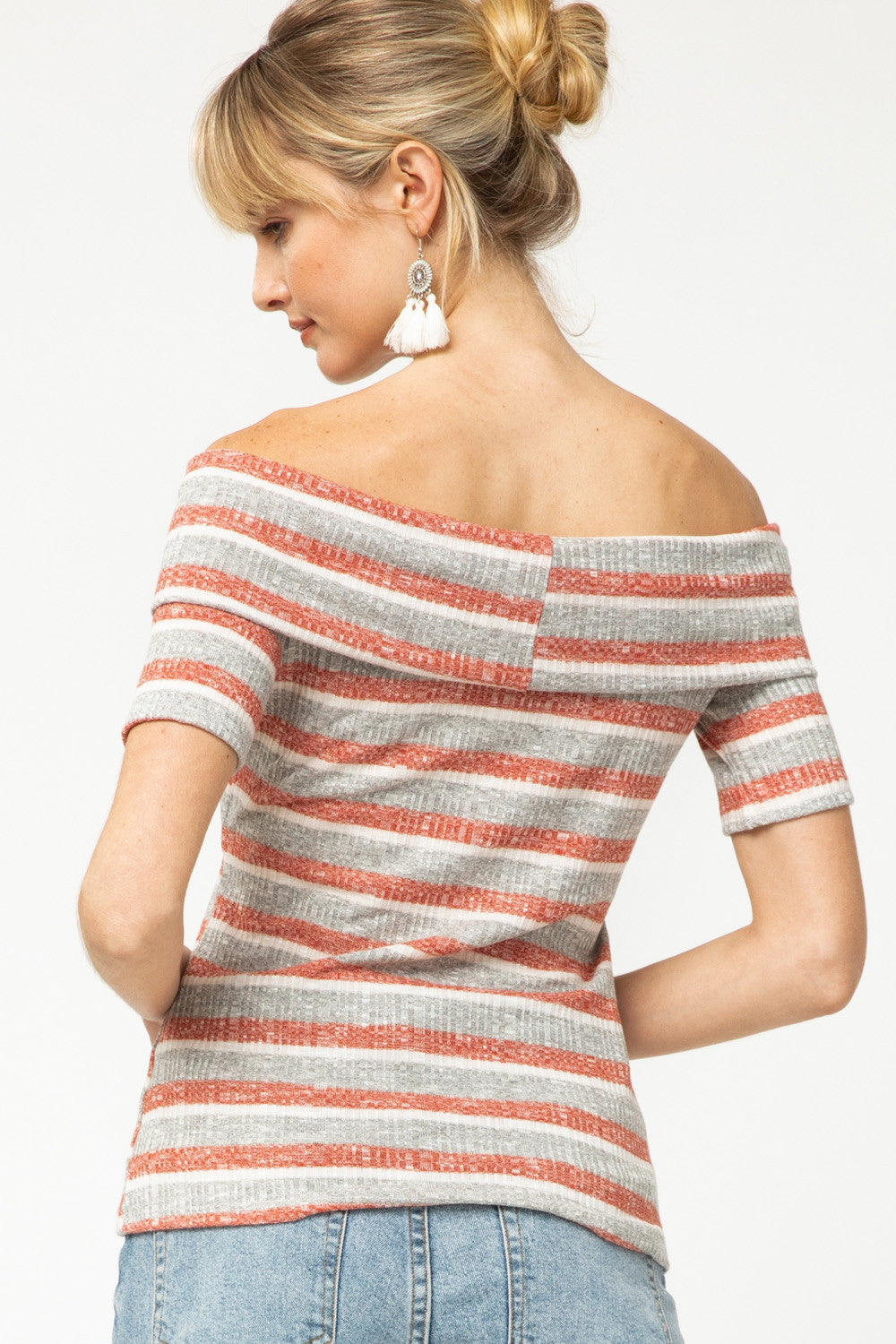 Off The Shoulder Striped Sweater Top