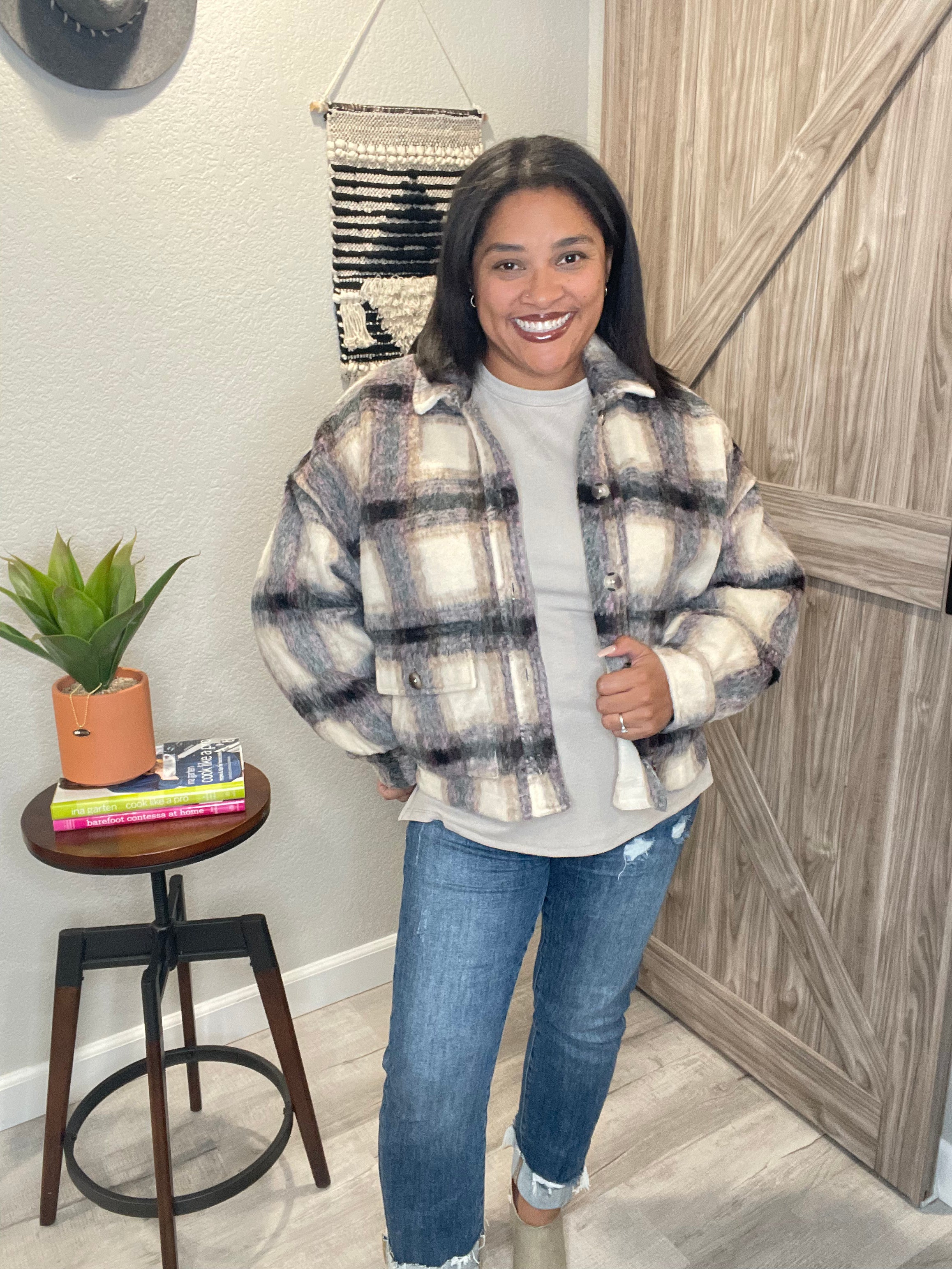 Size XL Saltwater Luxe Boxy Plaid Cropped Jacket