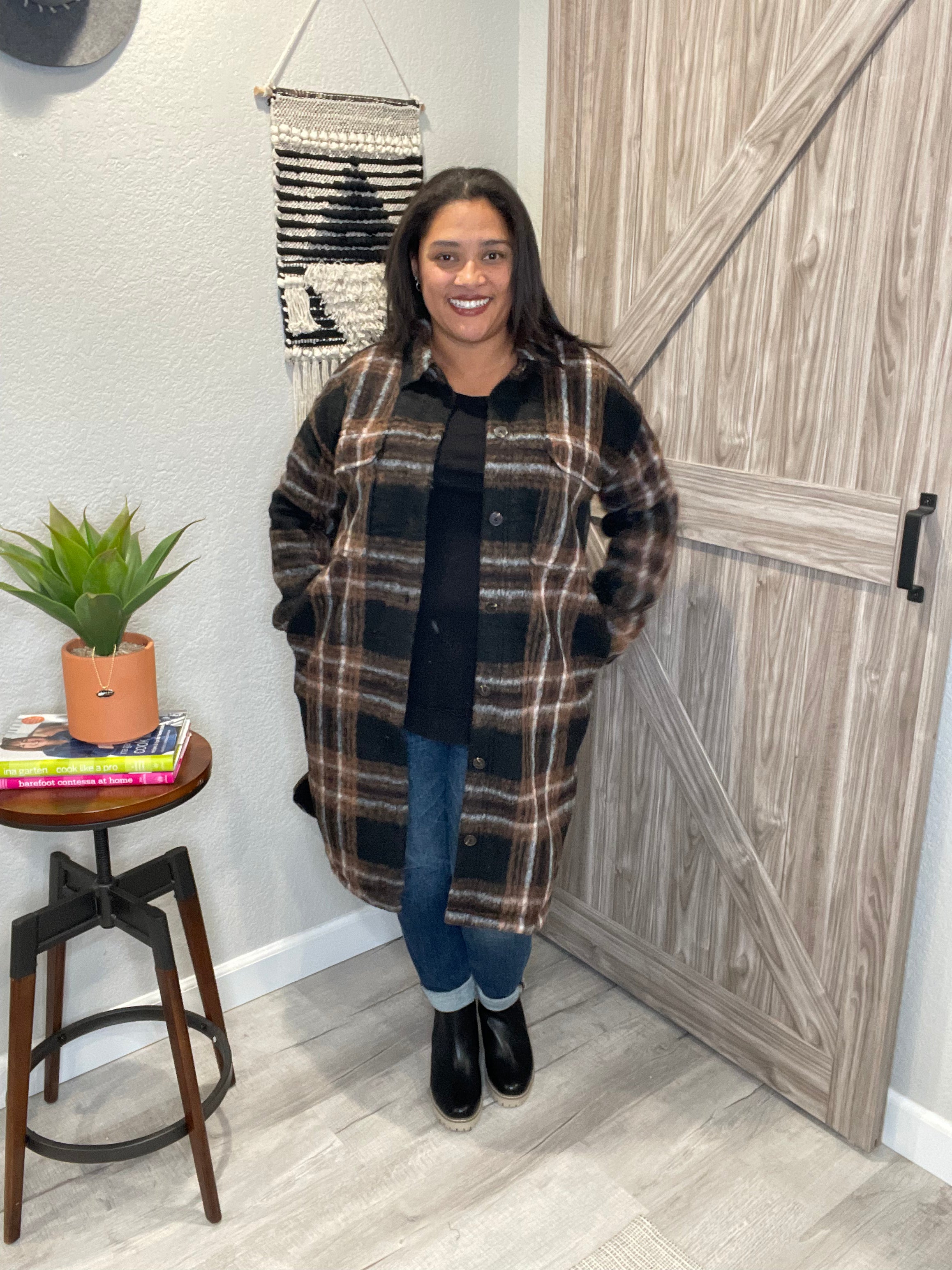 Saltwater Luxe Black & Brown Plaid Button Up Jacket