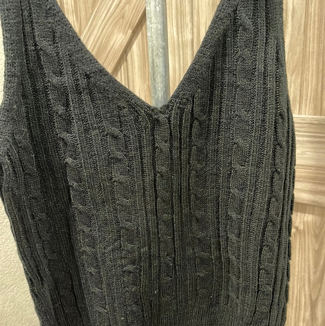 Black Cable Knit Sweater Cropped Tank Top