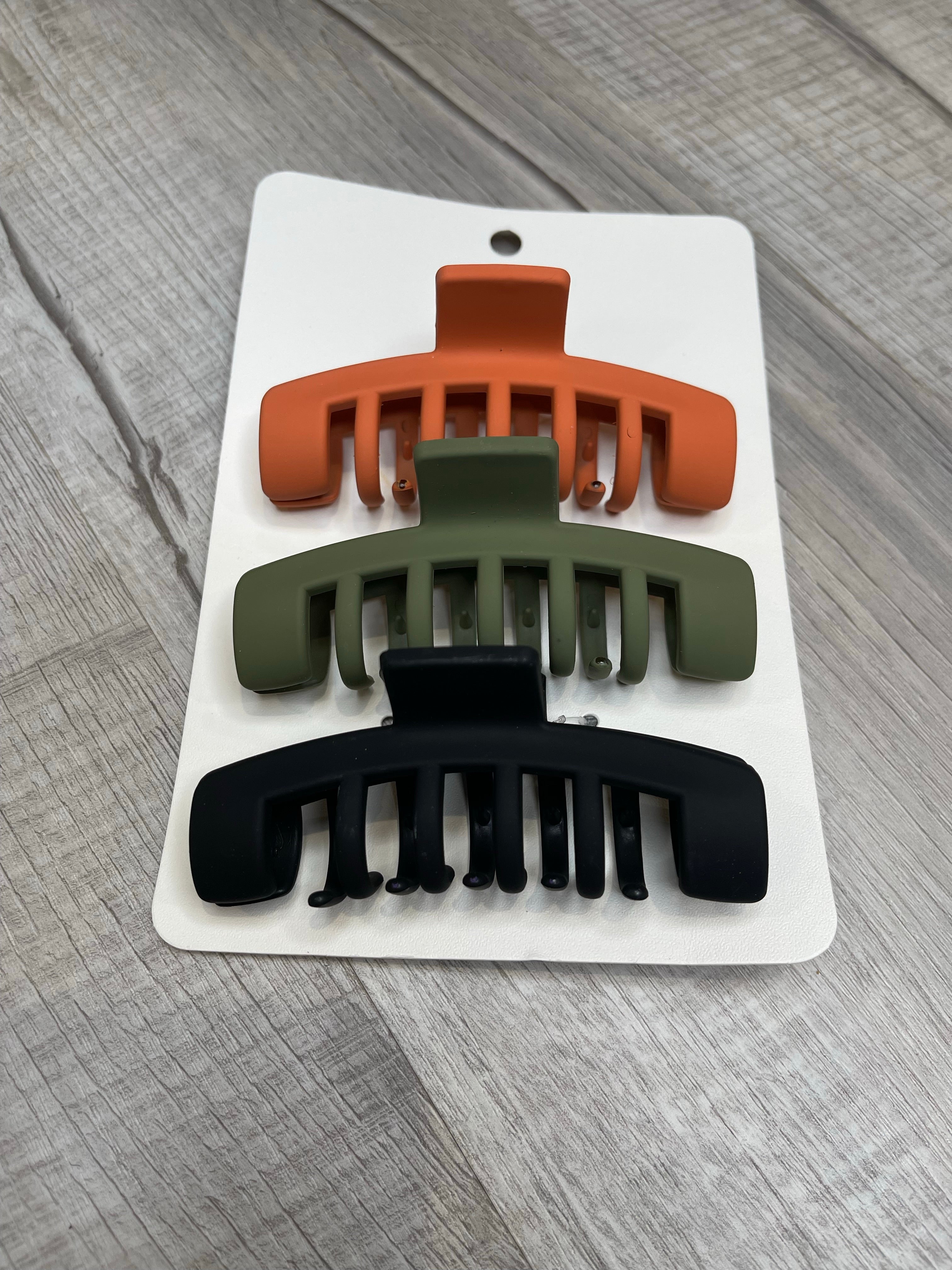 Orange Olive & Black 3 pack Claw Clips for Hair