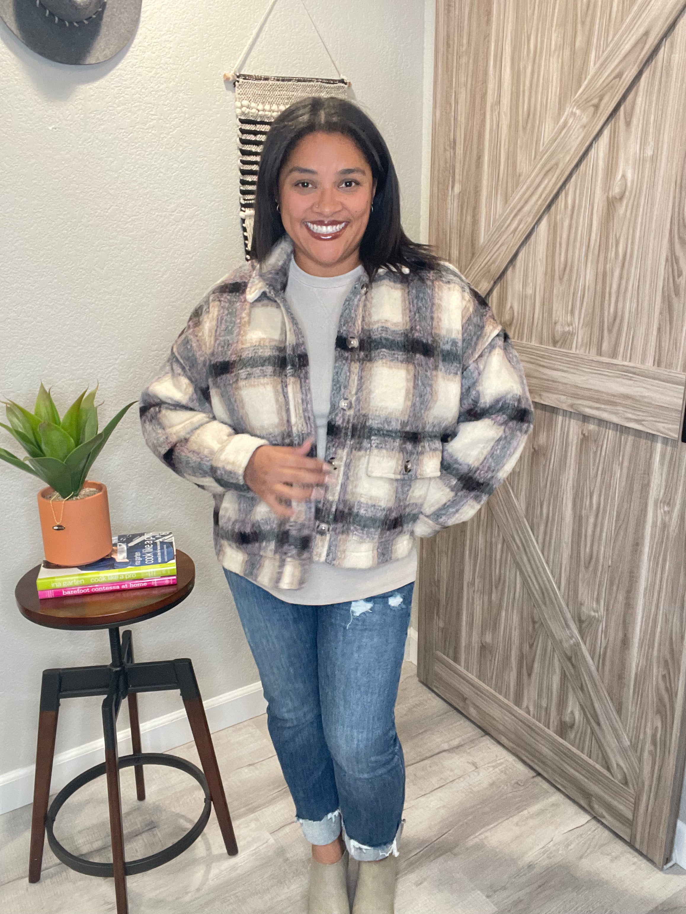 Size XL Saltwater Luxe Boxy Plaid Cropped Jacket
