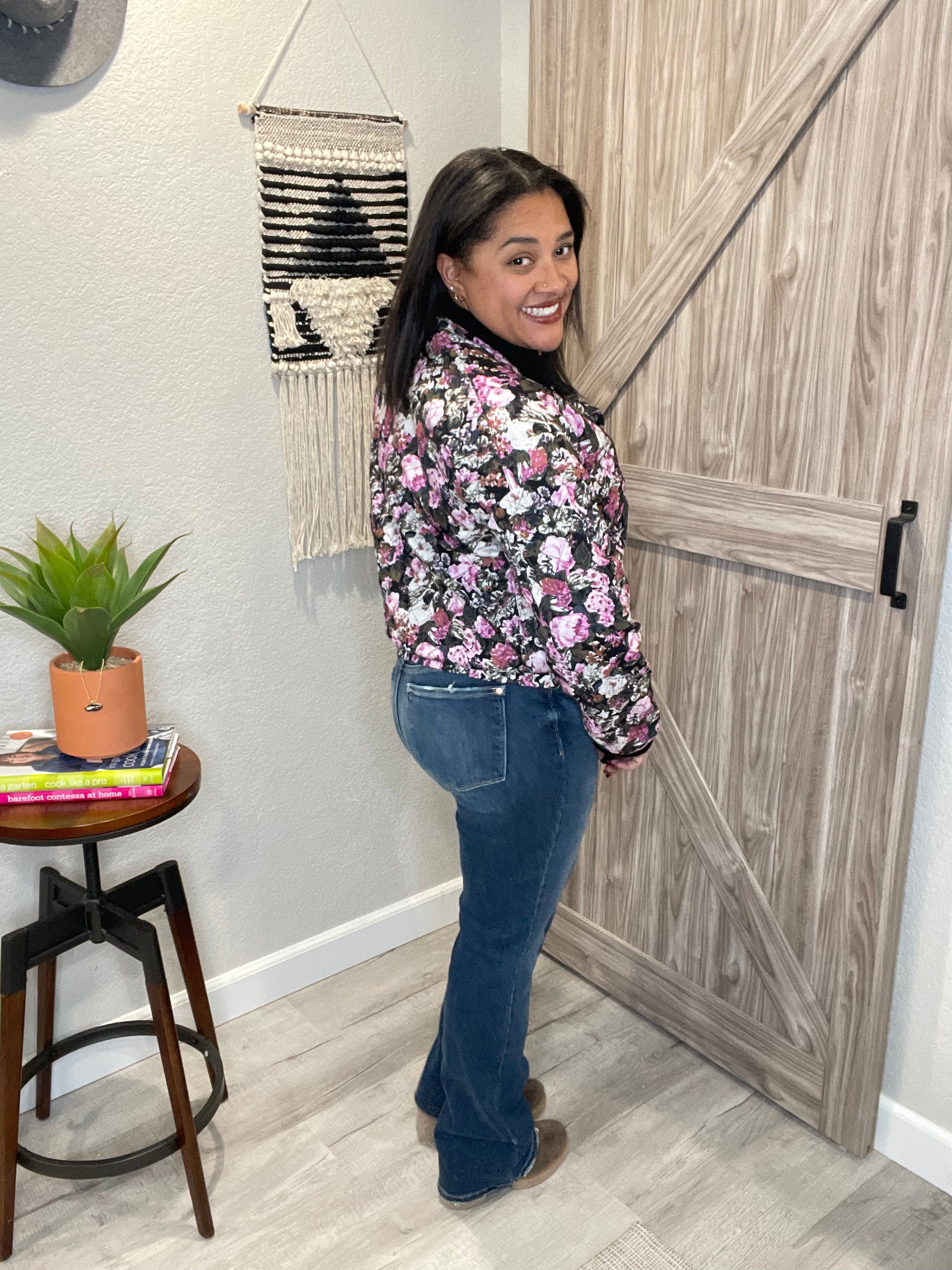 Saltwater Luxe Quilted Floral Snap Front Bomber Jacket