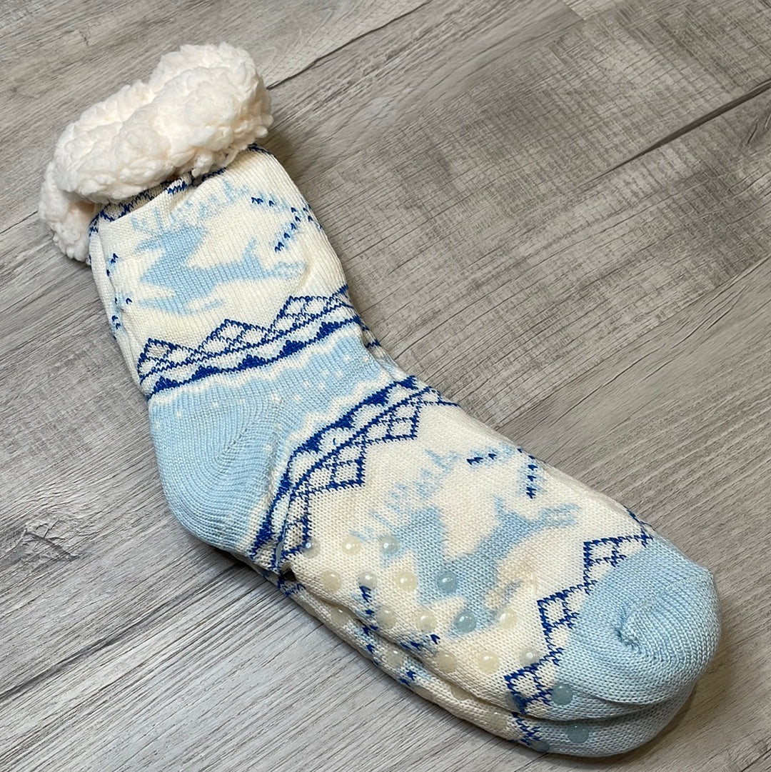 Reindeer Fair Isle Fuzzy Slipper Socks
