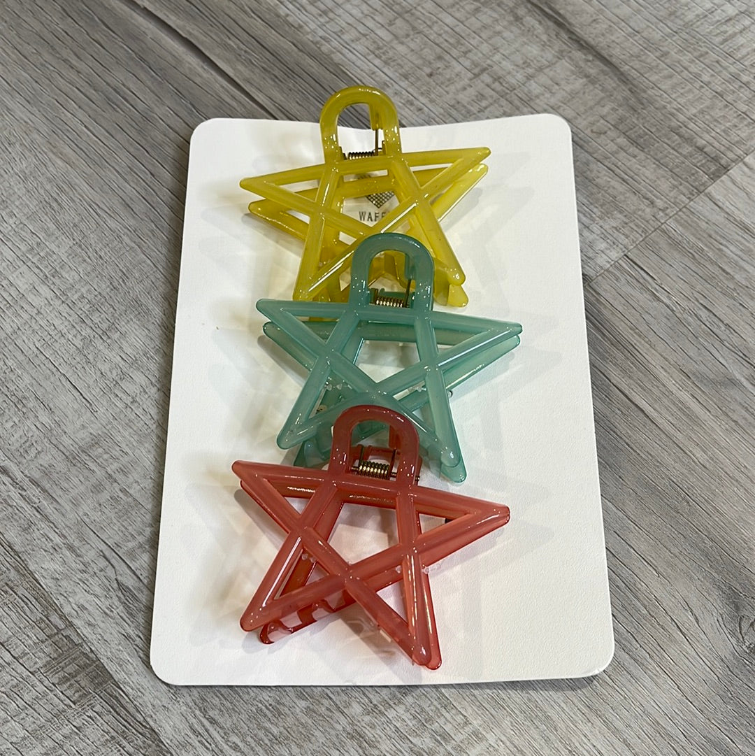 Yellow, Mint and Pink star hair claw clips.