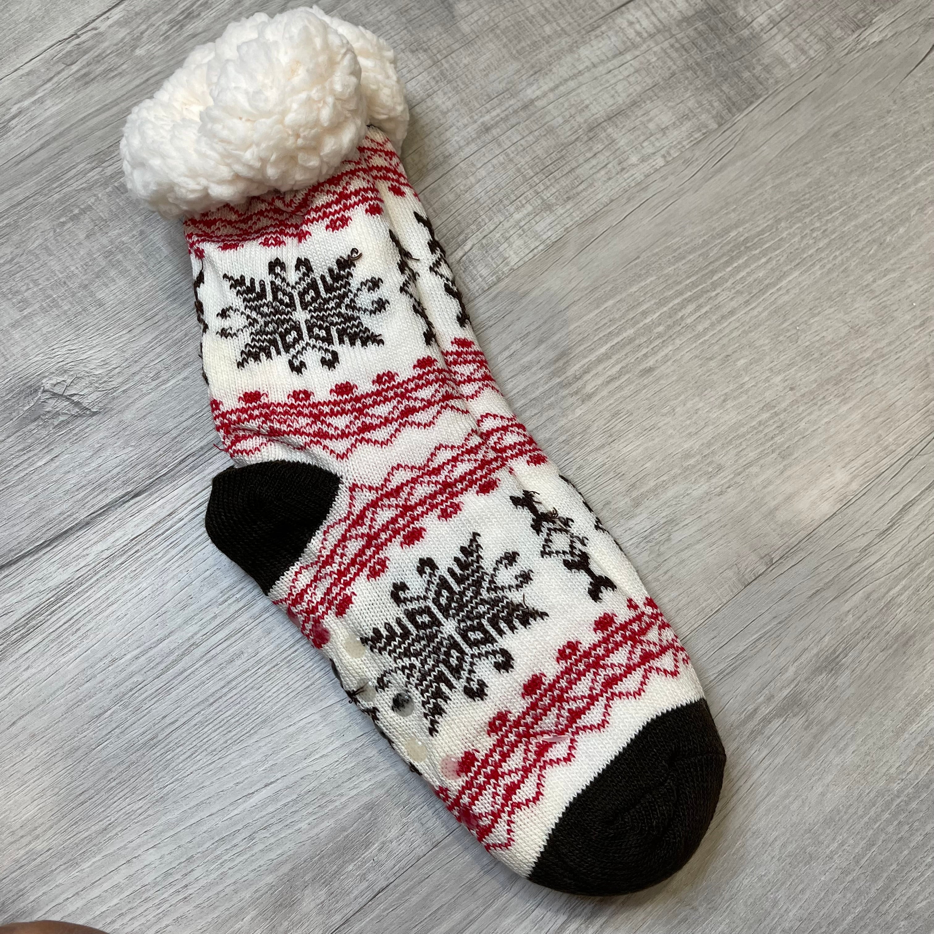 Snowflake Fair Isle Fuzzy Slipper Socks