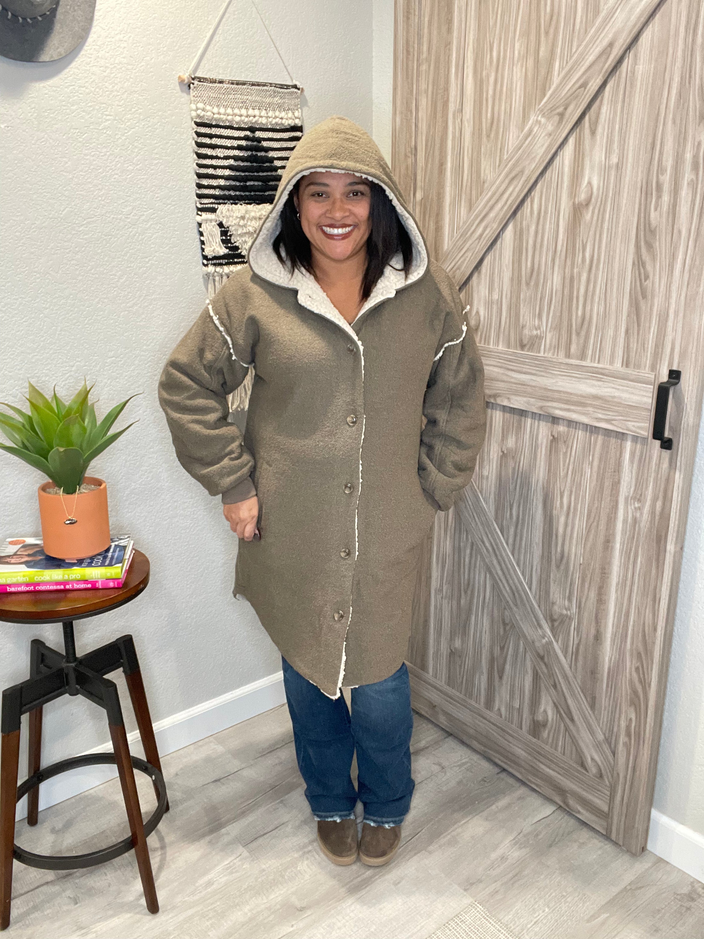Saltwater Luxe Olive Sherpa Lined Open Jacket