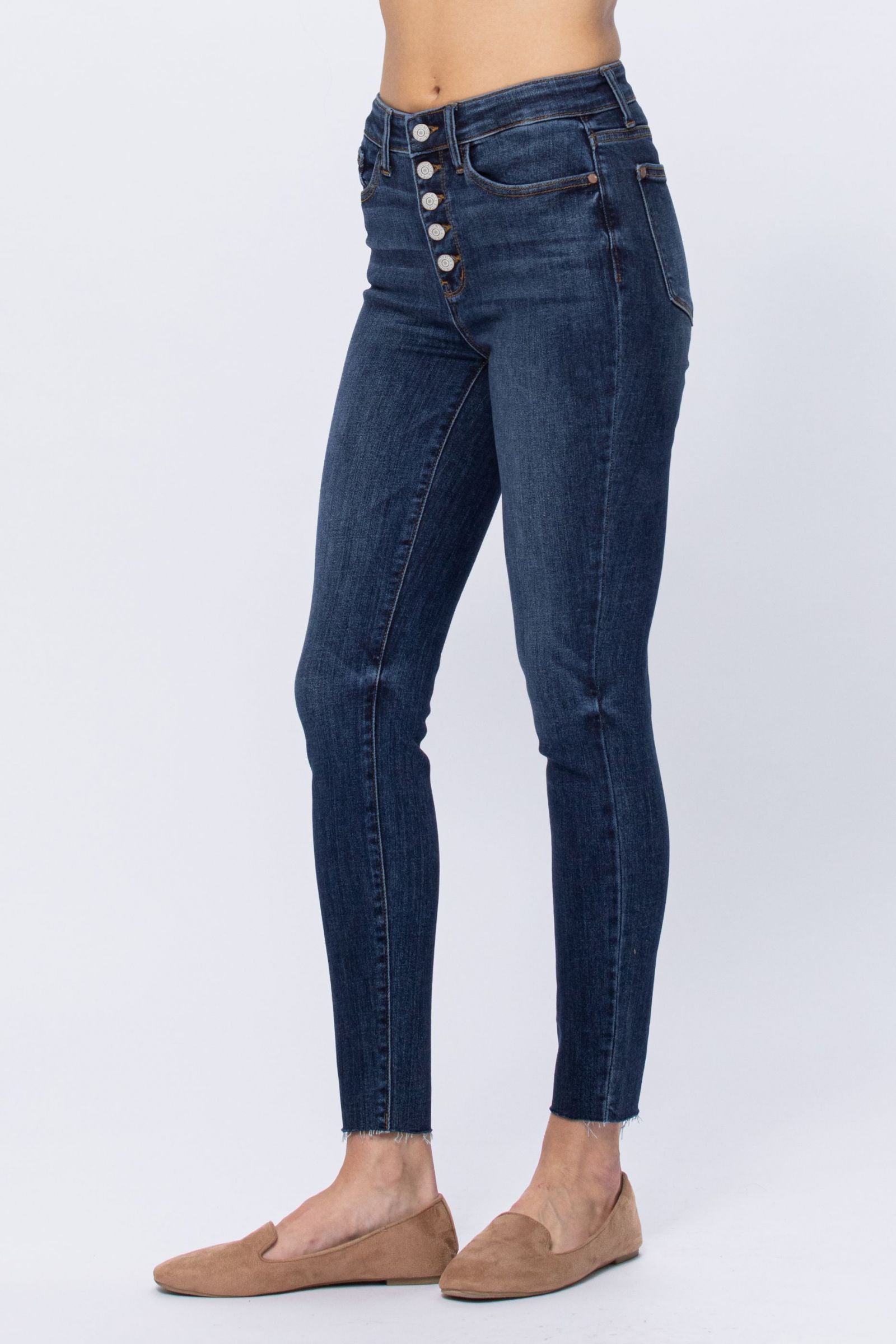 Size 16W Judy Blue High Rise Button Fly Raw Hem Skinny Denim Jeans