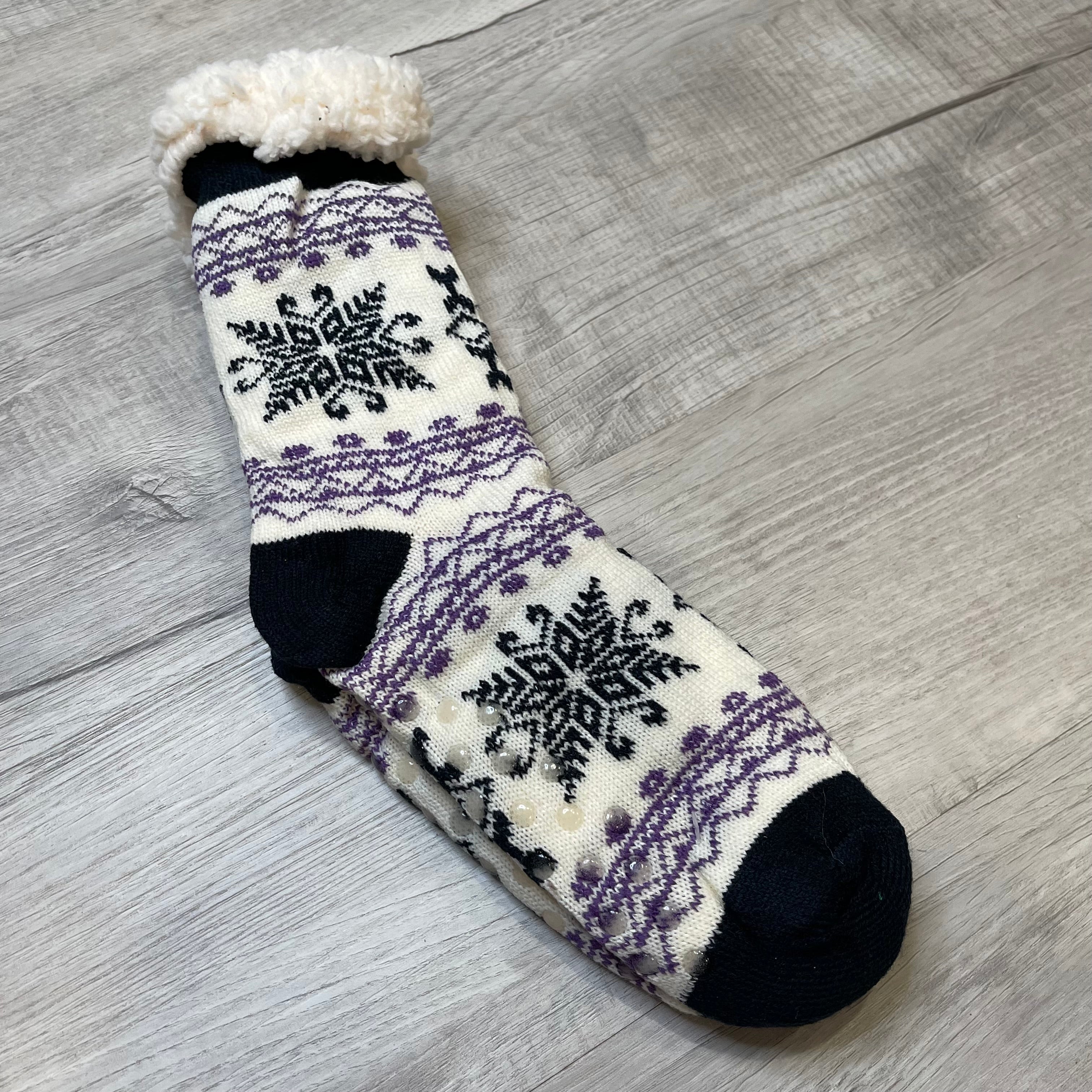 Snowflake Fair Isle Fuzzy Slipper Socks