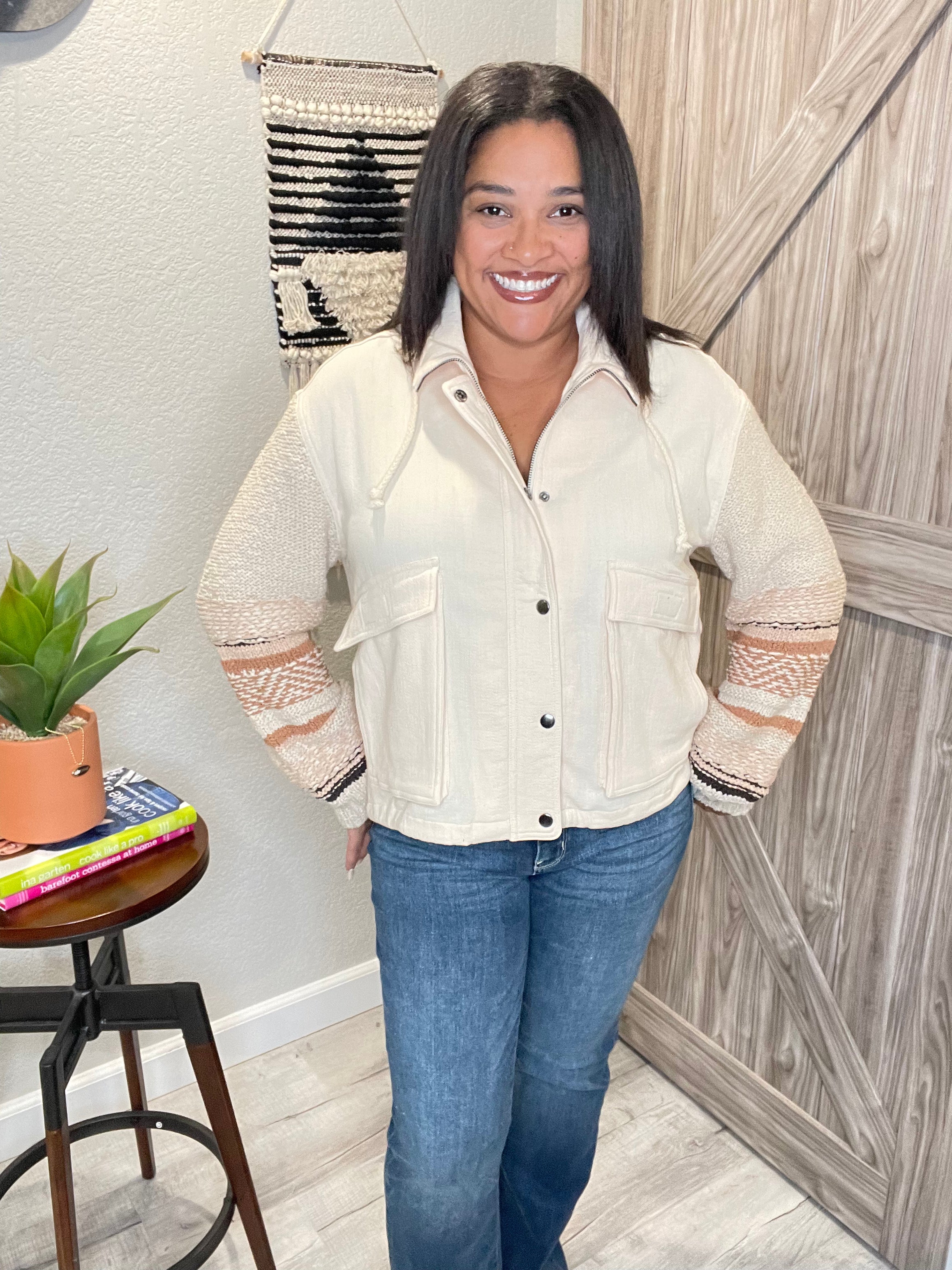 Saltwater Luxe Cream Sweater Sleeve Snap Front Jacket