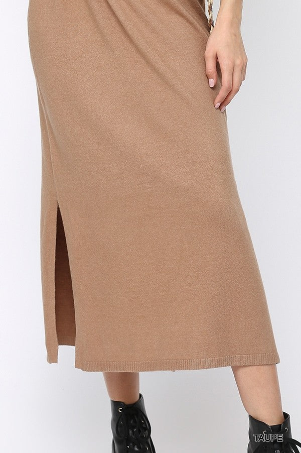 Taupe Sleeveless Sweater Maxi Dress w/ Side Slits
